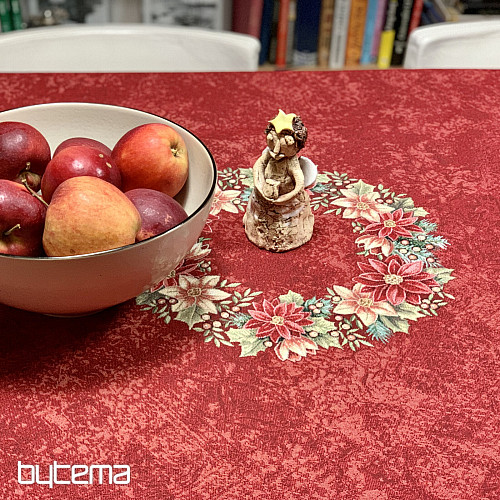 Mantel redondo de tapiz ROSAS DE NAVIDAD - CORONA DE ACEBO ROJO