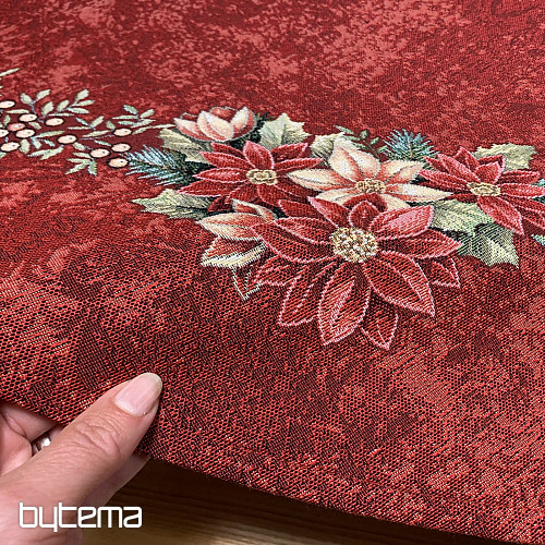 Mantel redondo de tapiz ROSAS DE NAVIDAD - CORONA DE ACEBO ROJO