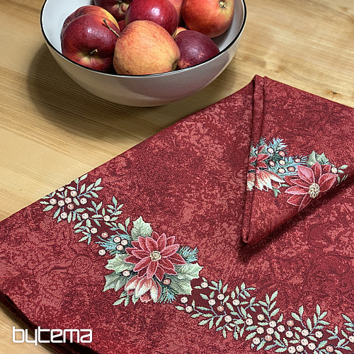 Mantel redondo de tapiz ROSAS DE NAVIDAD - CORONA DE ACEBO ROJO