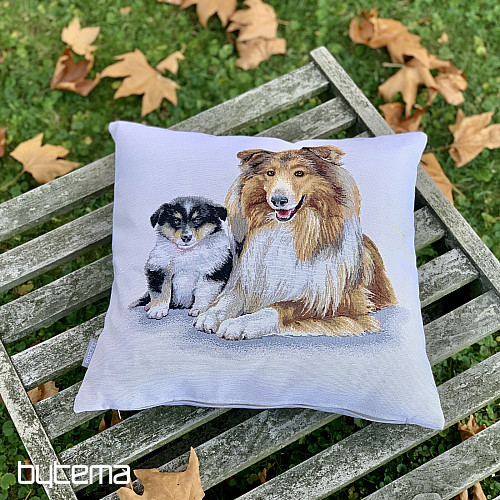 Tapiz con la portada de Collie y cachorro