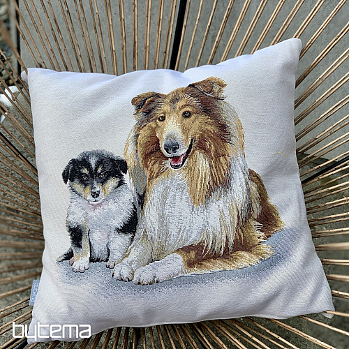 Tapiz con la portada de Collie y cachorro