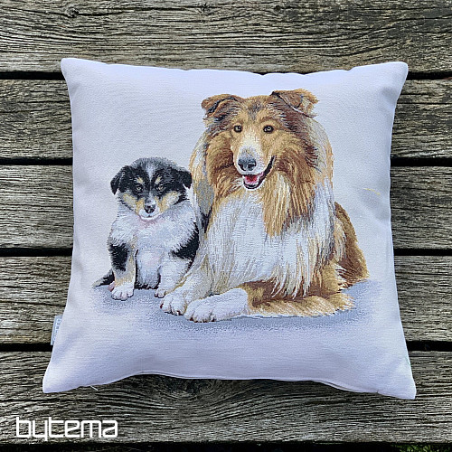 Tapiz con la portada de Collie y cachorro