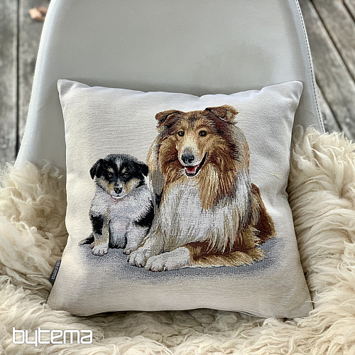 Tapiz con la portada de Collie y cachorro