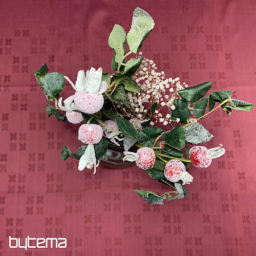 Mantel de damasco con flores color burdeos 120x140