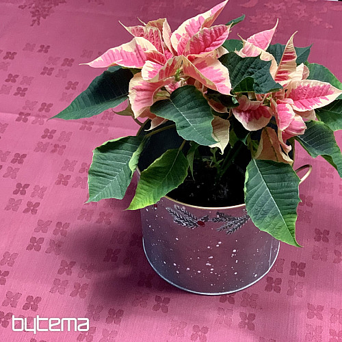 Mantel de damasco con flores color burdeos 120x140