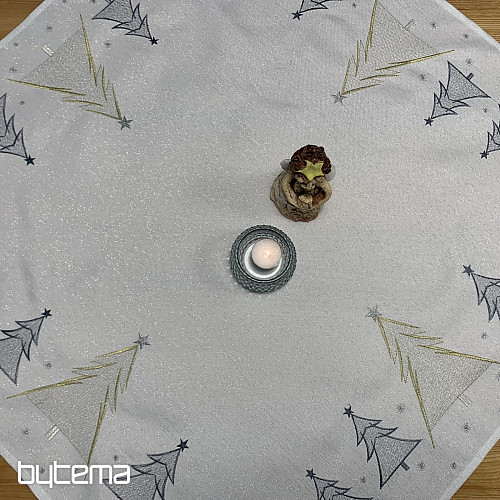 Mantel y bufanda bordados ÁRBOLES GRISES DORADOS