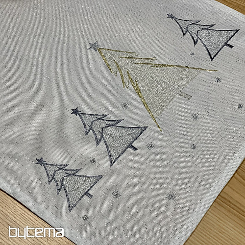 Mantel y bufanda bordados ÁRBOLES GRISES DORADOS