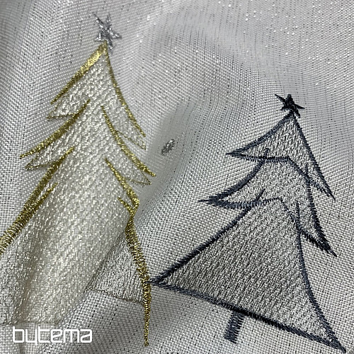 Mantel y bufanda bordados ÁRBOLES GRISES DORADOS