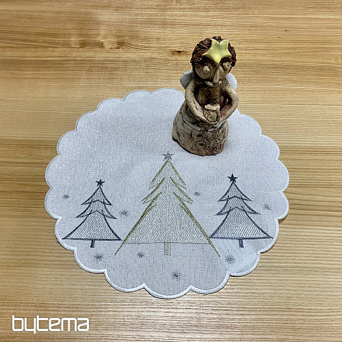 Mantel y bufanda bordados ÁRBOLES GRISES DORADOS