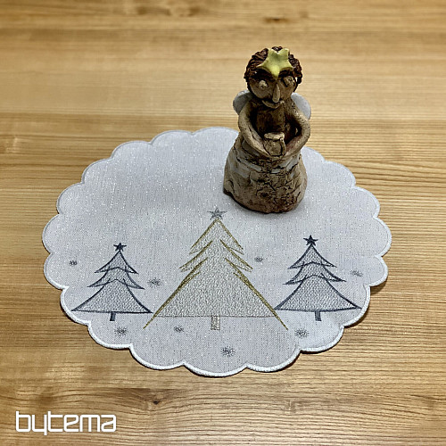 Mantel y bufanda bordados ÁRBOLES GRISES DORADOS