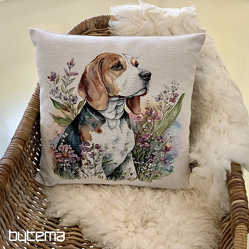 Funda de almohada tapiz Beagle en el prado