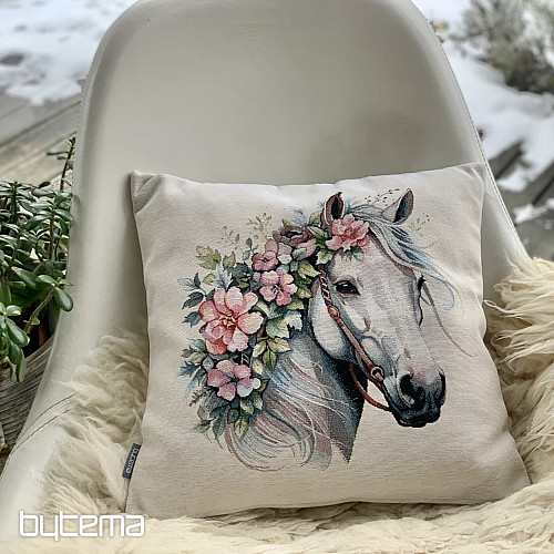 Funda de almohada tapiz CABALLO BLANCO CON FLORES
