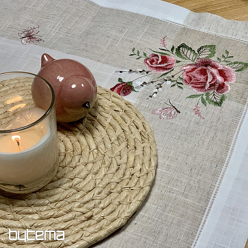 Mantel y bufanda bordados Rosas y gatitos