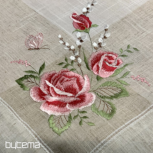 Mantel y bufanda bordados Rosas y gatitos