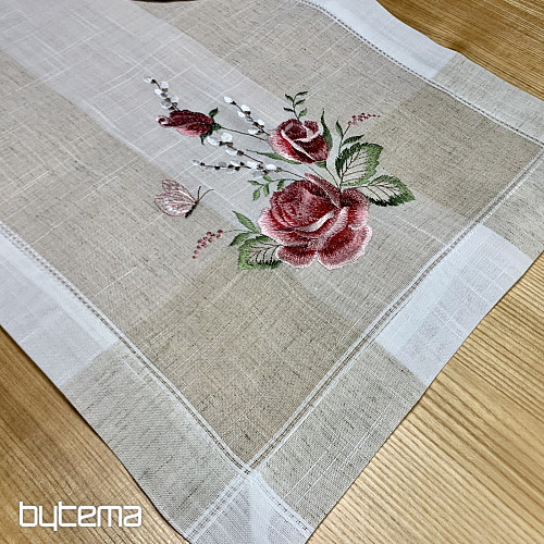 Mantel y bufanda bordados Rosas y gatitos