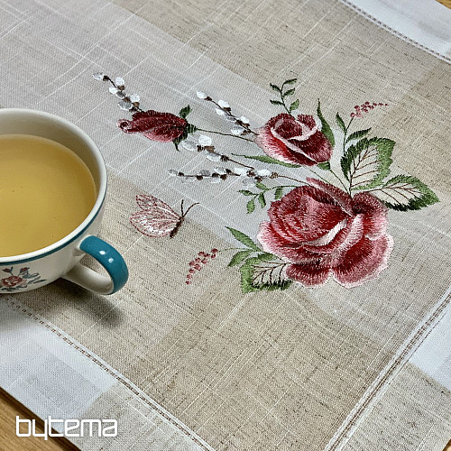 Mantel y bufanda bordados Rosas y gatitos