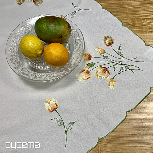 Mantel y bufanda bordados TULIPANES naranja