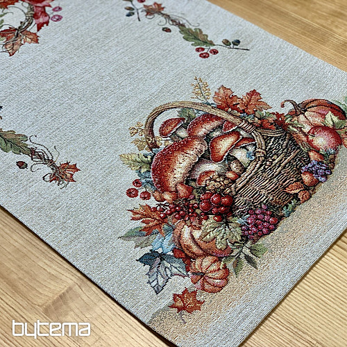 Mantel y pañuelo tapiz SETAS EN EL CARRITO