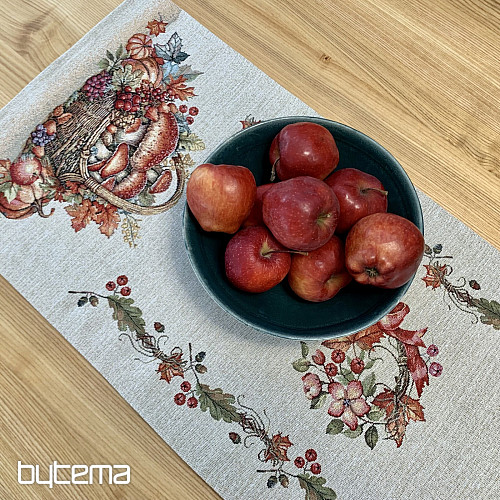 Mantel y pañuelo tapiz SETAS EN EL CARRITO