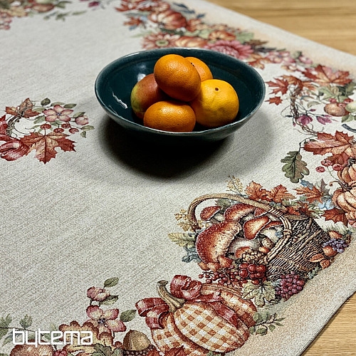 Mantel y pañuelo tapiz SETAS EN EL CARRITO