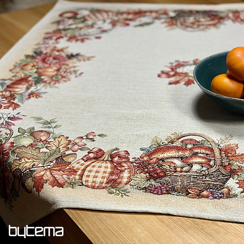 Mantel y pañuelo tapiz SETAS EN EL CARRITO