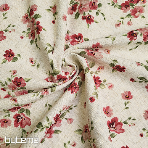 Tela decorativa FLOWERS LINO roja