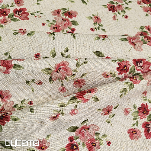 Tela decorativa FLOWERS LINO roja