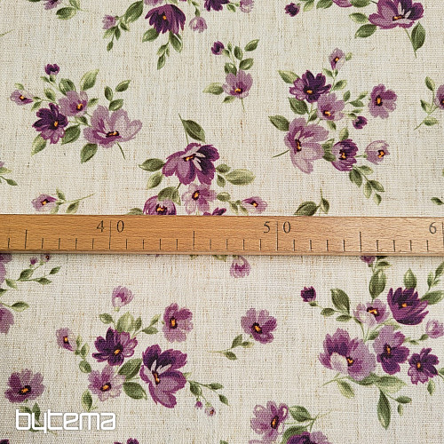 Tela decorativa FLOWERS LINO color morado