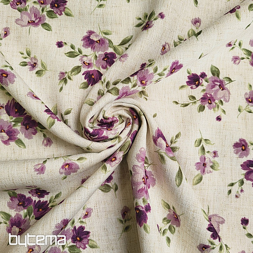 Tela decorativa FLOWERS LINO color morado