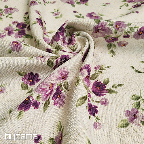 Tela decorativa FLOWERS LINO color morado