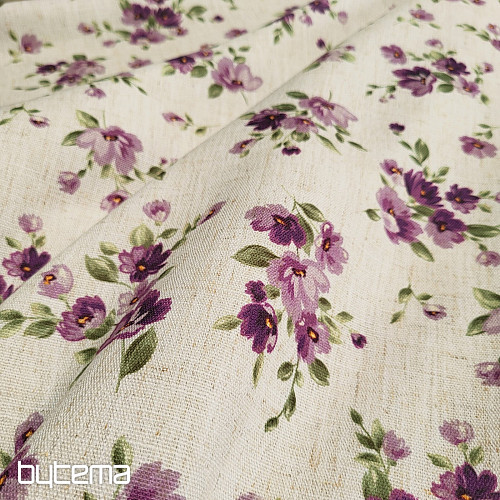 Tela decorativa FLOWERS LINO color morado
