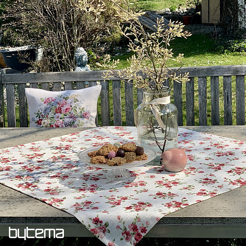 Mantel y bufanda FLOWERS LINO rojo