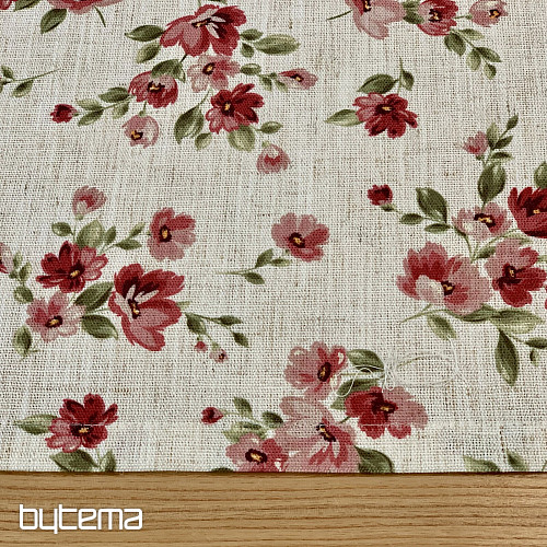 Mantel y bufanda FLOWERS LINO rojo