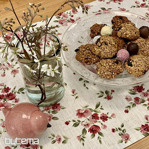 Mantel y bufanda FLOWERS LINO rojo