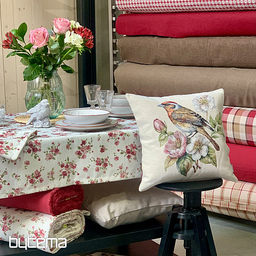 Mantel y bufanda FLOWERS LINO rojo