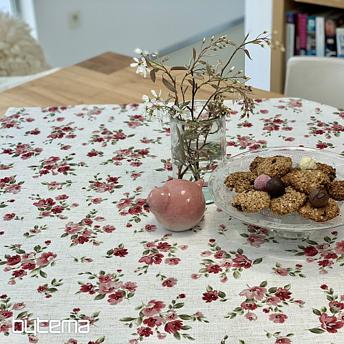 Mantel y bufanda FLOWERS LINO rojo