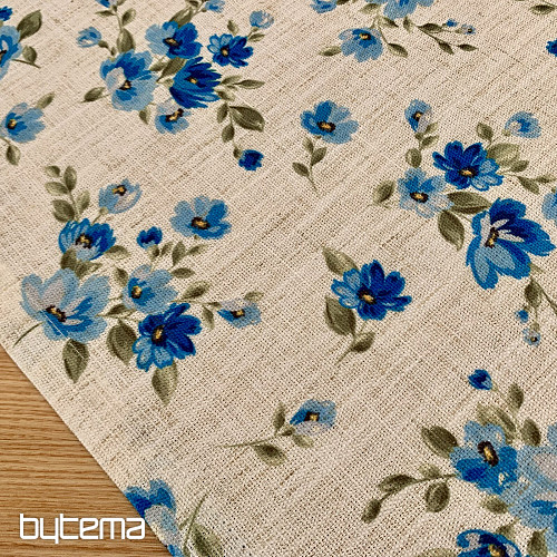 Mantel y bufanda FLOWERS LINO azul