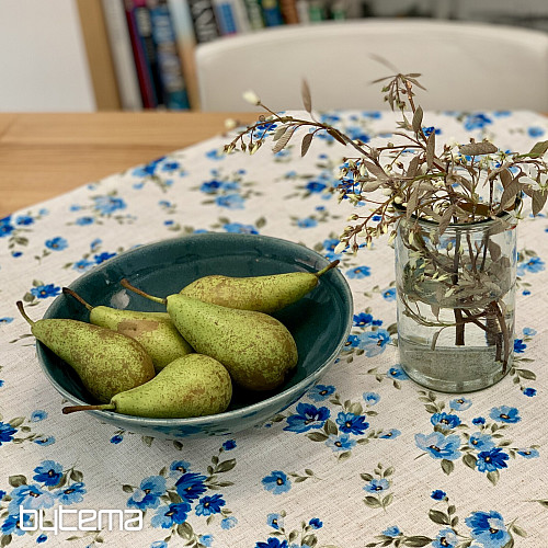 Mantel y bufanda FLOWERS LINO azul