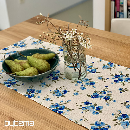 Mantel y bufanda FLOWERS LINO azul
