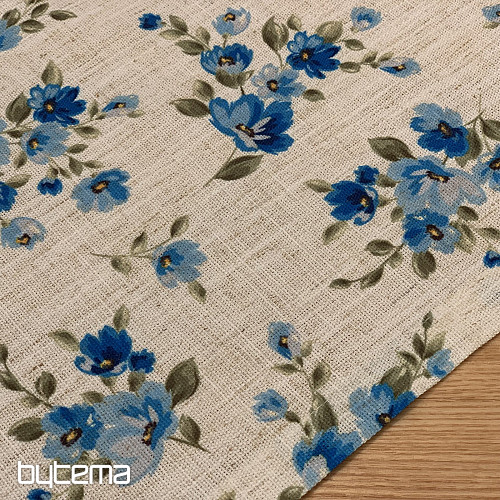 Mantel y bufanda FLOWERS LINO azul