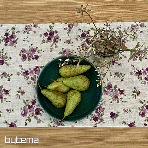 Mantel y bufanda FLOWERS LINO morado