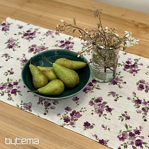 Mantel y bufanda FLOWERS LINO morado