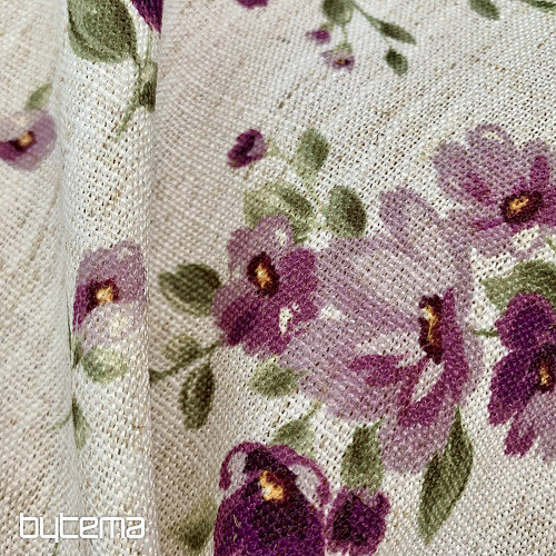 Mantel y bufanda FLOWERS LINO morado