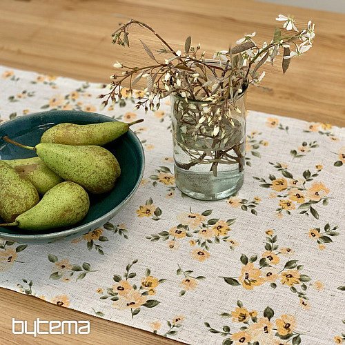 Mantel y bufanda FLOWERS LINO amarillo