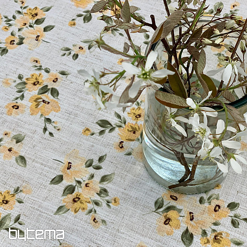 Mantel y bufanda FLOWERS LINO amarillo