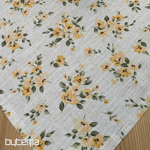 Mantel y bufanda FLOWERS LINO amarillo