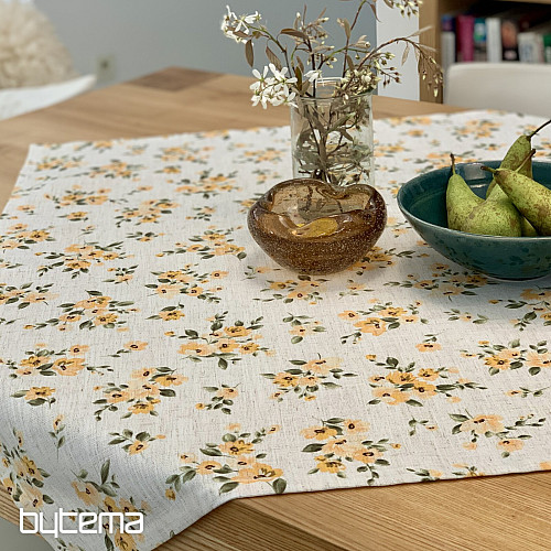 Mantel y bufanda FLOWERS LINO amarillo
