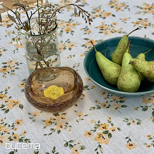 Mantel y bufanda FLOWERS LINO amarillo