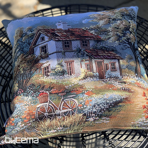 Funda de almohada de tapiz CASA Y BICICLETA