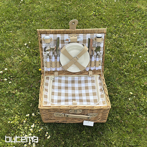 Cesta de picnic GARDEN color beige a cuadros para 4 personas